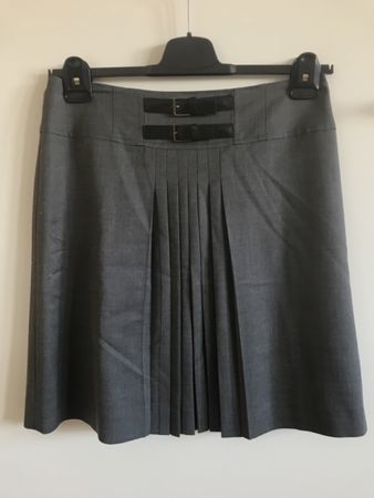 Jupe grise CAROLL T40, laine/viscose, doublée chic
