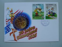 1985 Malediven, Numisbrief: 30 Jahre Disneyland mit Medaille