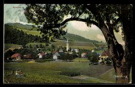 AK Oberburg, Ortsansicht mit Kirche u. Rothöhe, Feldern und 
