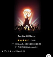 Robbie Williams Konzert Zürich 09.09.2026 Hallenstadion