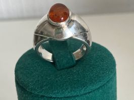 Bague vintage en argent 925 massif avec ambre, taille 56,