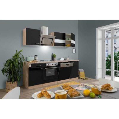Cucine complete: 457 - Küchenzeile Singleküche 220cm Eiche/Sonoma/Schwarz – Nuovo e nell'imballaggio originale da Wallenwil venduto da toesstalvertrieb 2