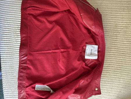 Bershka Red Faux Leather Jacket, Size S - Spring Style!