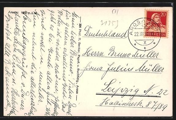 Cartoline postali: AK Arosa, Ortspartie im Schnee – Usato da Berlin venduto da bartko-reher 1