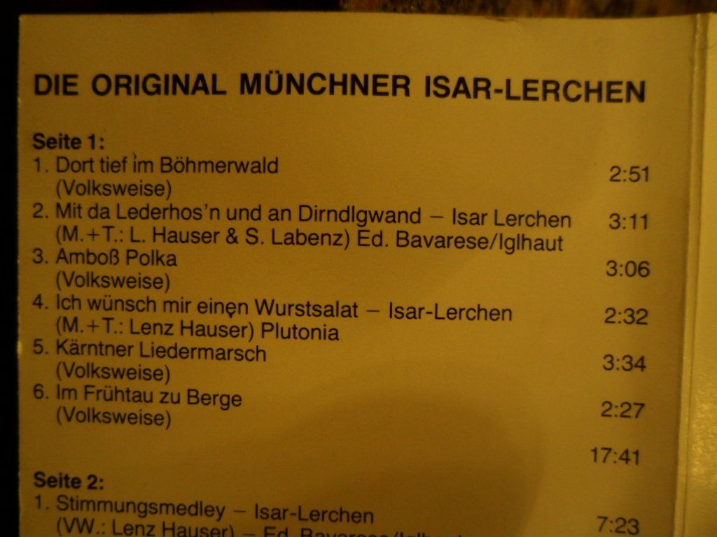 Musicassette: DIE ORIGINAL MüNCHNER  Isar Lerchen – Usato da Langnau i. E. venduto da gf2_29jt 1