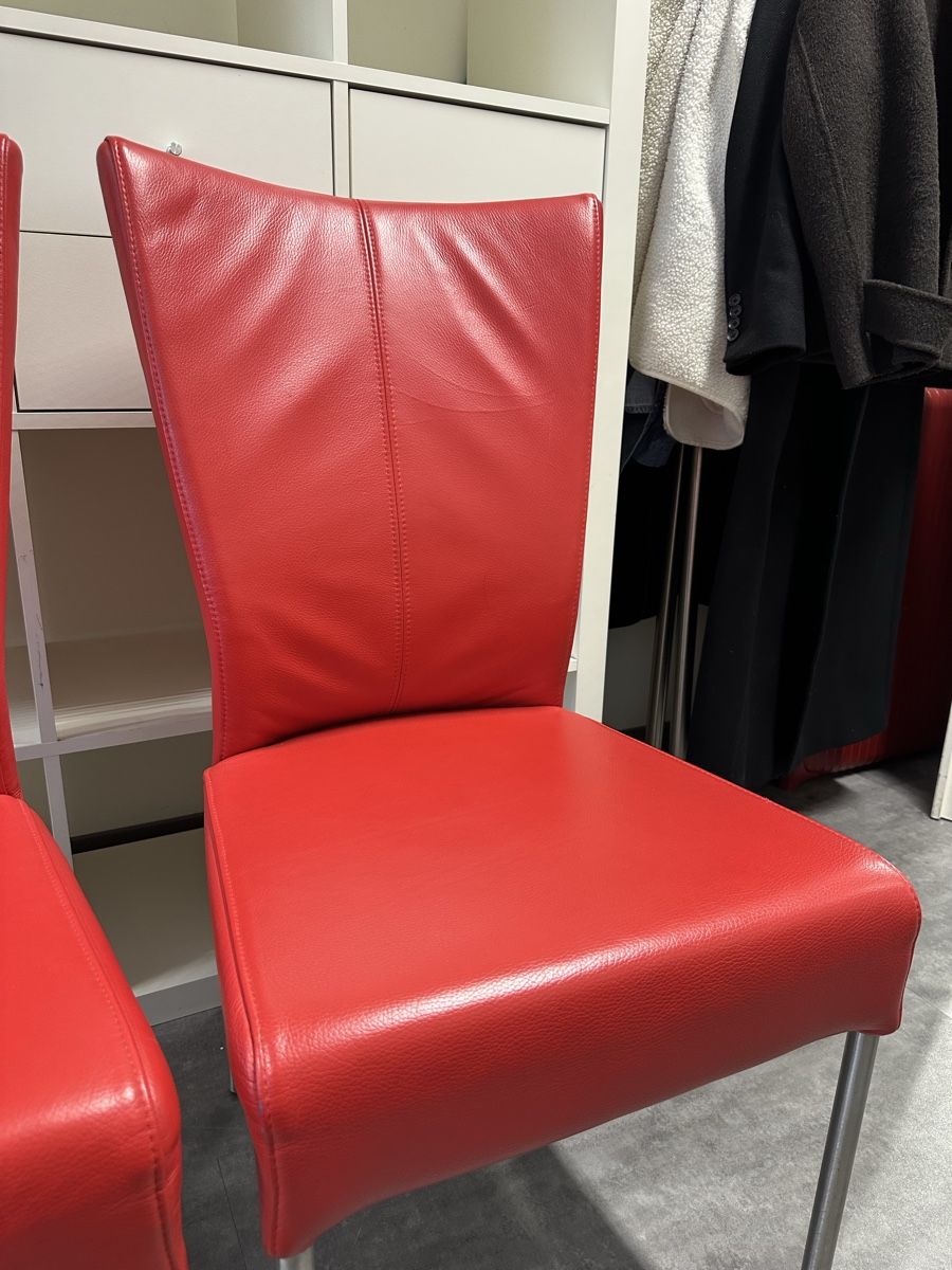 Sedie: 2er Set: Moderne, rote Lederstühle mit Chromgestell – Usato da Muttenz venduto da Tschulietta_105 1
