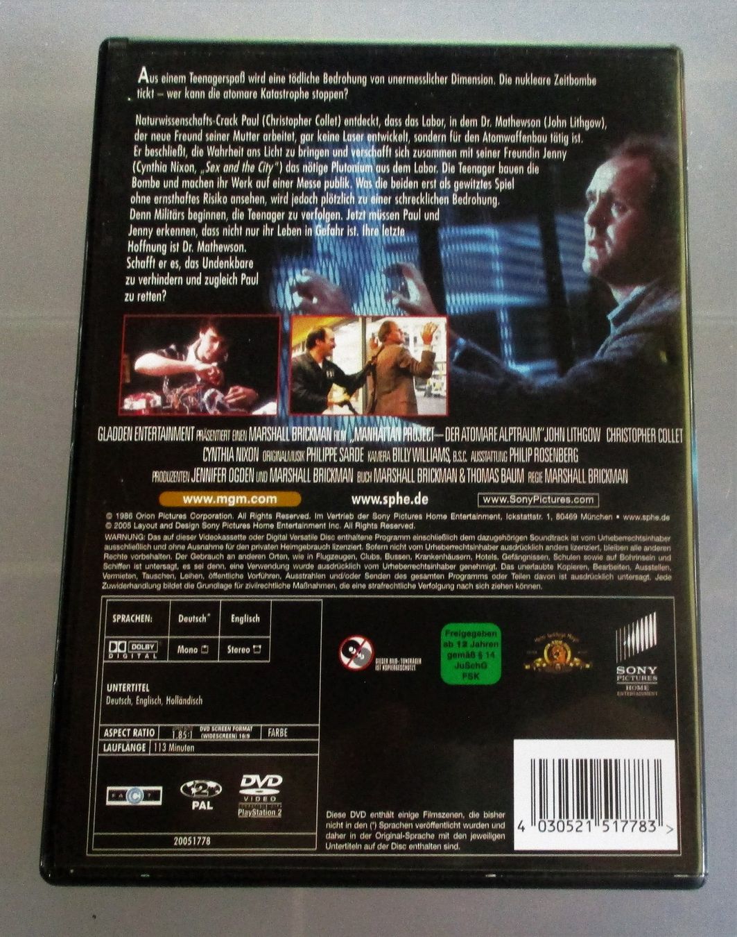Tutti i DVDs: MANHATTAN PROJECT DER ATOMARE ALPTRAUM - John Lithgow – Usato da Wattwil venduto da Muriel10 1