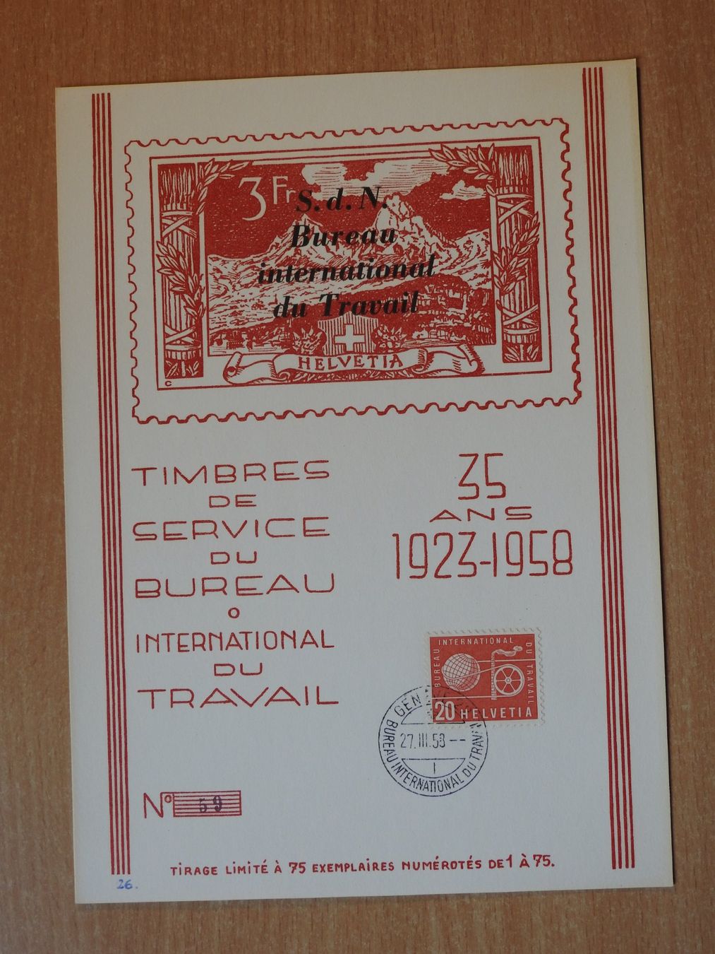 Alle Briefmarken: BIT 1958 Grosse Maximum Karte, Nummeriert mit Nr. 59 – Gebraucht aus Rain von Sterne13