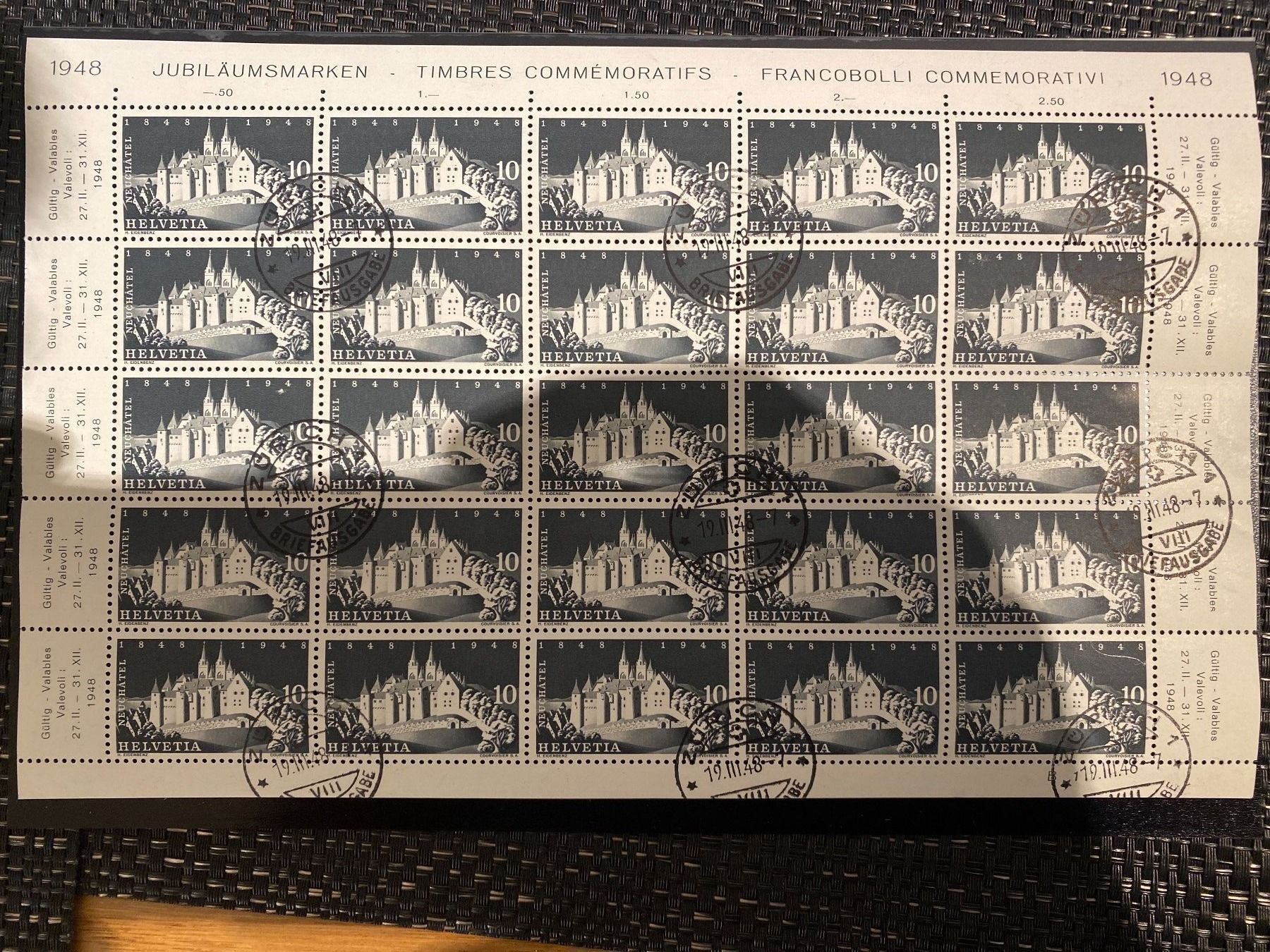 Tutti i francobolli: 1948 Nr. 282 / 497 Bogen Plattenfehler FDC postfrisch – Nuovo (secondo la descrizione) da Wil SG venduto da Chefsugus