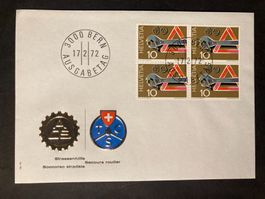 Schweiz 1972 illustrierter Ersttagsbrief 4er-Block ACS TCS
