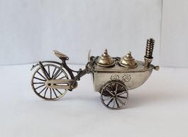 Miniatur eines Eiscreme Fahrrad Verkaufswagen Silber 925