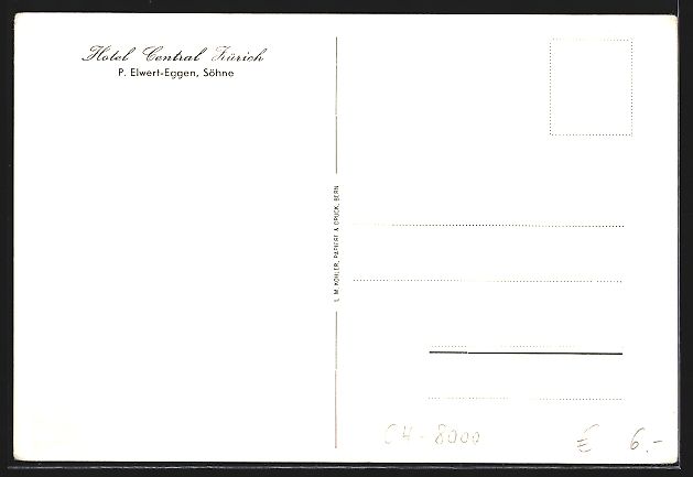 Cartoline postali: AK Zürich, Hotel Central – Usato da Berlin venduto da bartko-reher 1