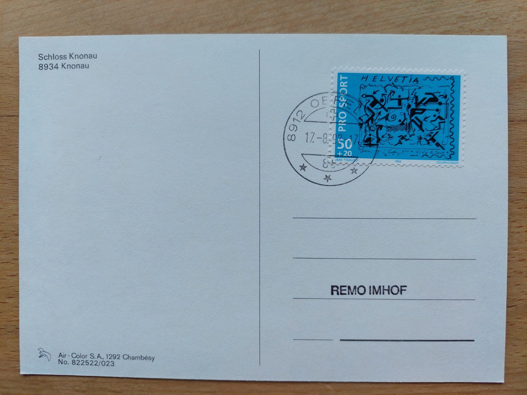 Ansichtskarten: AK Knonau Schloss gestempelt 17.08.97 – Gebraucht aus Obfelden von Foto_Bild_Kunst_Buch 1