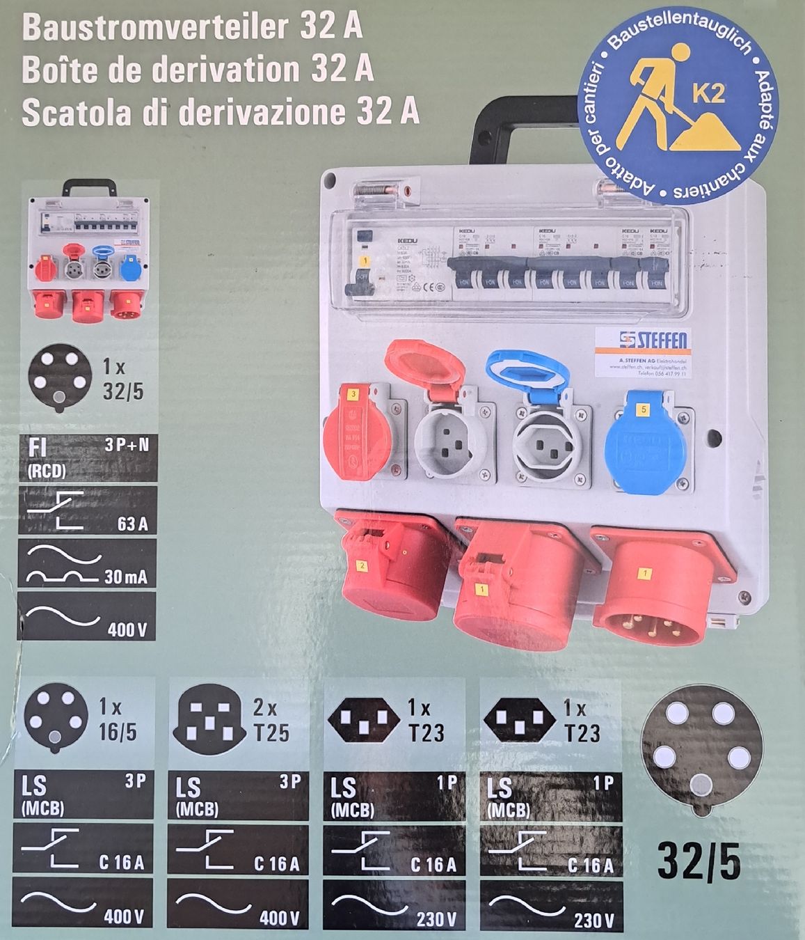 Elettrotecnica: Baustromverteiler - 32A – Nuovo e nell'imballaggio originale da Reinach BL venduto da HeTra20 1