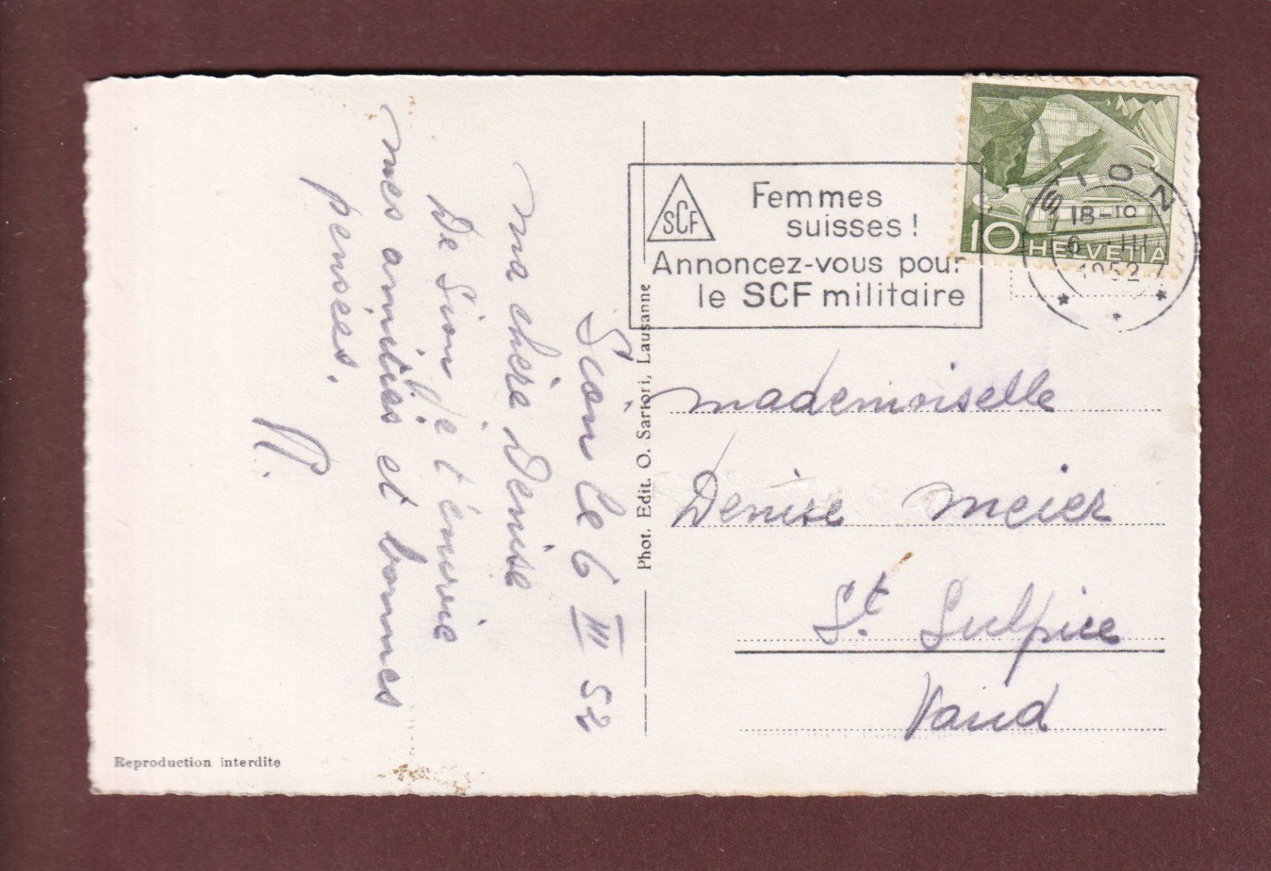 Cartoline postali: SION - Vue partielle - 1952 – Usato da Pully venduto da nicecards-shop 1