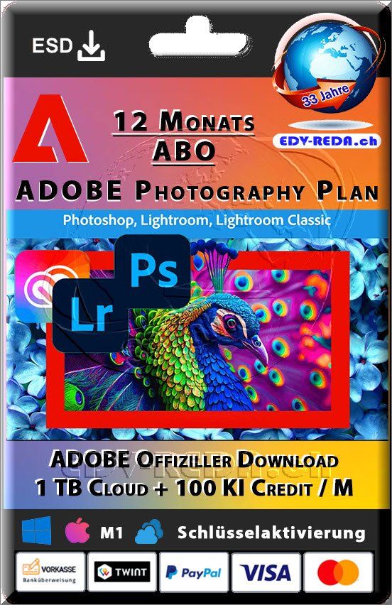 Adobe Software: Adobe Photoshop Lightroom PC/Mac 12 Mon. ABO Original Key – Nuovo (secondo la descrizione) da Langenthal venduto da Reda