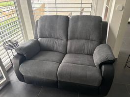 Relaxsofa 2-Sitzer-Microfaser & Kunstleder - Grau & Schwarz