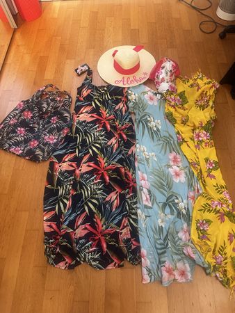 Hawaii Set Kleider Tasche Hut Kappe Blumenmuster Set