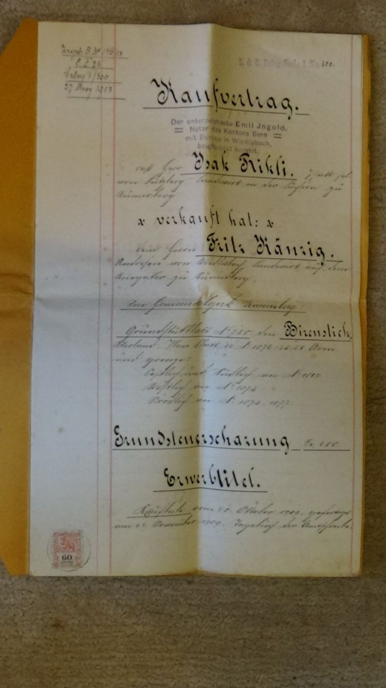 Dokumente: Antiker Kaufvertrag Rumisberg1913 – Gebraucht aus Wiedlisbach von Bobesch10
