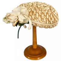 Hütchen Bibi Bast Gr. 55/56 mit Dekoblume VINTAGE 1960s