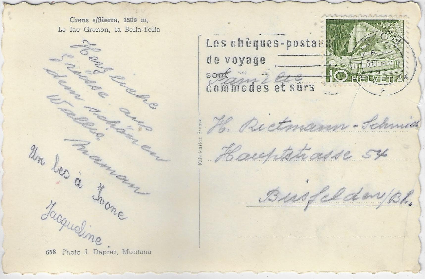 Cartoline postali: Crans s/Sierre - Cafe-Restaurant - Le lac Grenon – Usato da Ettingen venduto da Kartenplanet 1
