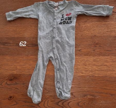 Grauer Baby Schlafanzug Gr. 62 - I Love Mum & Dad