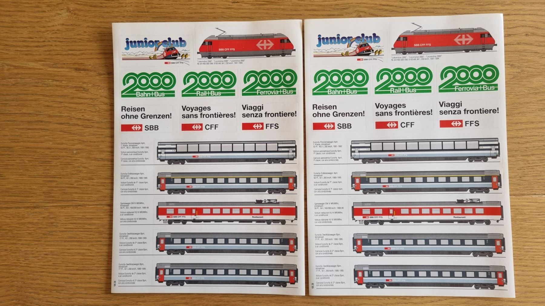 SBB/CFF/FFS Dokumente: 2 Klebebögen Junior Club 2000 Bahn+Bus SBB – Gebraucht aus Bözberg von heinz-d