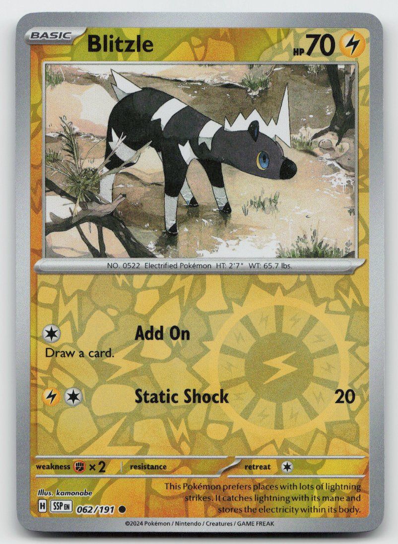 Pokémon Carte collezionabili: Pokemon Blitzle Reverse 062/191 SSP EN 2024 – Usato da Lugano venduto da VlaseCard