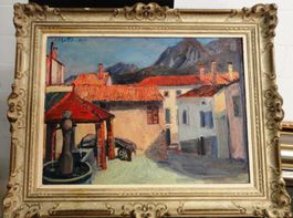 Samuel Melchert – Dorfszene 1954, Öl auf Holz, signiert