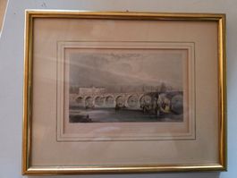antiker colorierter Stich - Waterloo Bridge