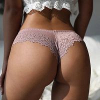 String pink, culotte taille basse en dentelle pour femme