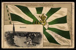 AK Amriswil /Thurgau, Platz mit Kirche, Flagge