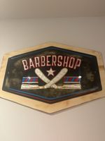 Wandschild Barbershop Metall auf Holz Vintage Optik neu