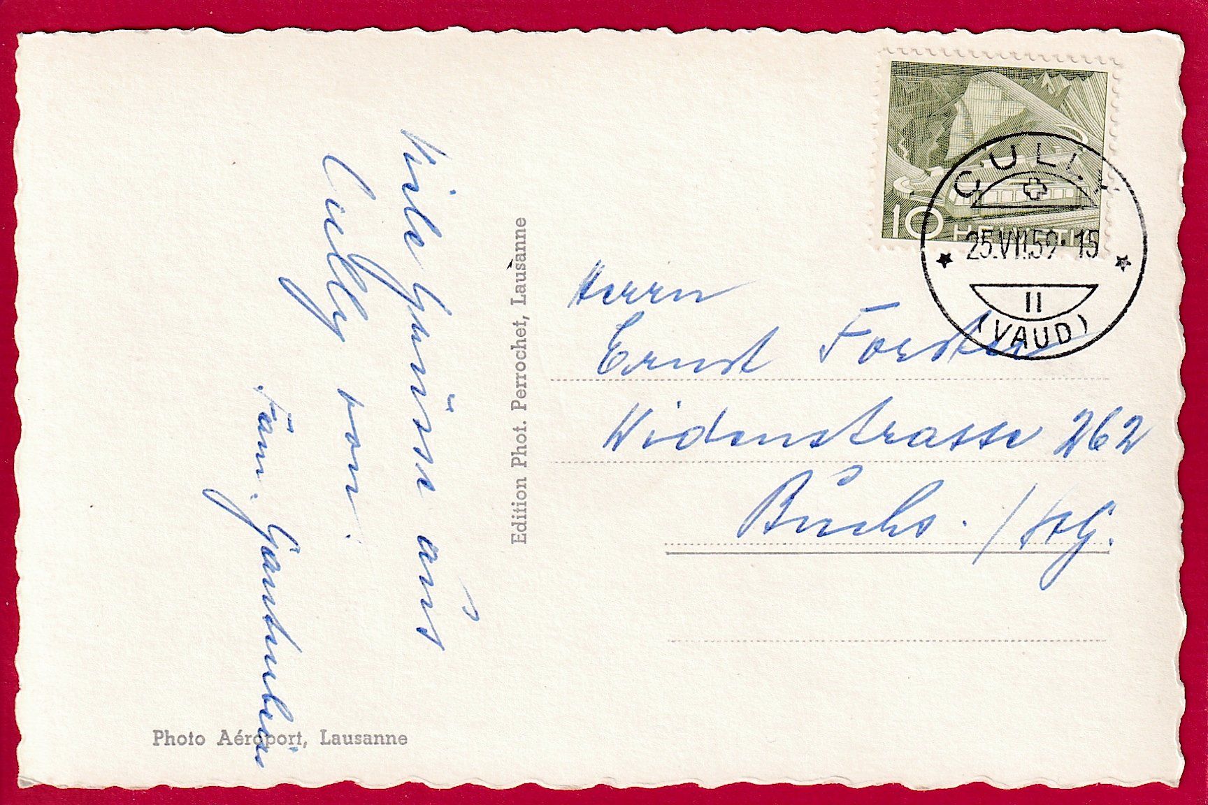 Cartoline postali: AK CULLY VUE AÉRIENNE, 1959 – Usato da Grüningen venduto da Kartensammler 1