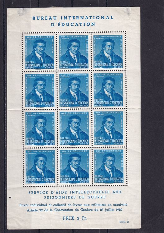 Tutti i francobolli: Bureau International d’Education: 1940 Pestalozzi – Nuovo (secondo la descrizione) da Birsfelden venduto da Sakurajima