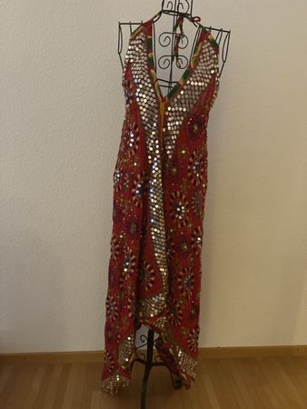 Buntes Sommerkleid mit Spiegeln & Stickerei, Grösse M/L