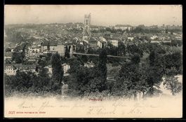 AK Fribourg, Ortspanorama mit Kathedrale und Brücke