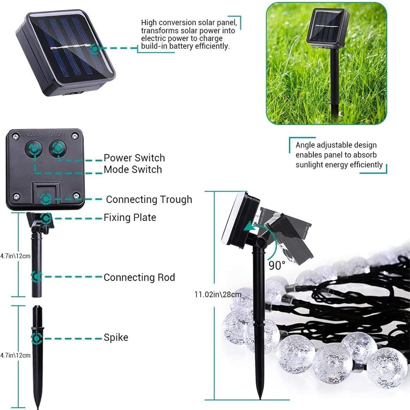 Ghirlande e barre luminose: Solar Lichterkette Aussen 11m mit 60 LED Kugeln – Nuovo e nell'imballaggio originale da Nuglar venduto da SmartLiving24 5