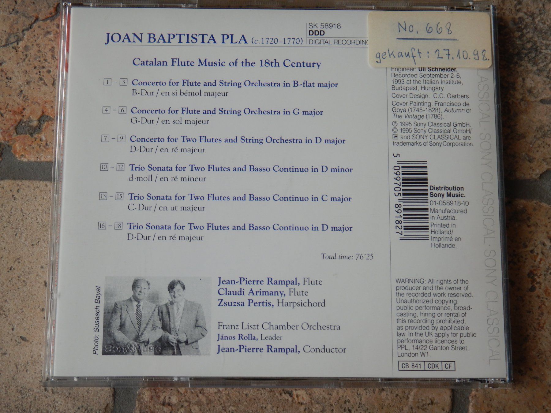 CD: J. Baptista Pla, Catalan Flute Music – Usato da Mörschwil venduto da Monzar 2