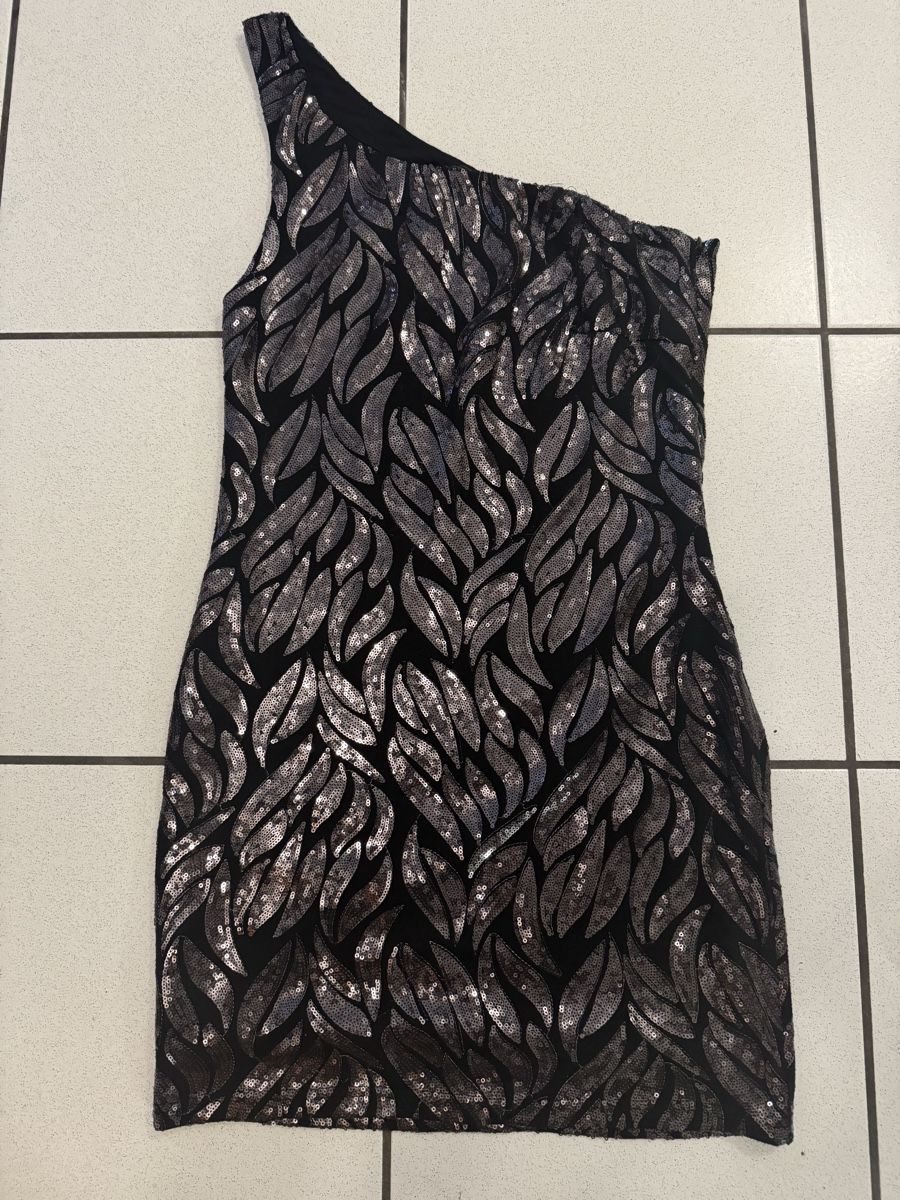 Zebra Kleider: Abito da sera Zebra L, monospalla, paillettes argento! – Gebraucht aus Grono von tes_6t5v