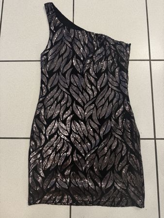 Abito da sera Zebra L, monospalla, paillettes argento!
