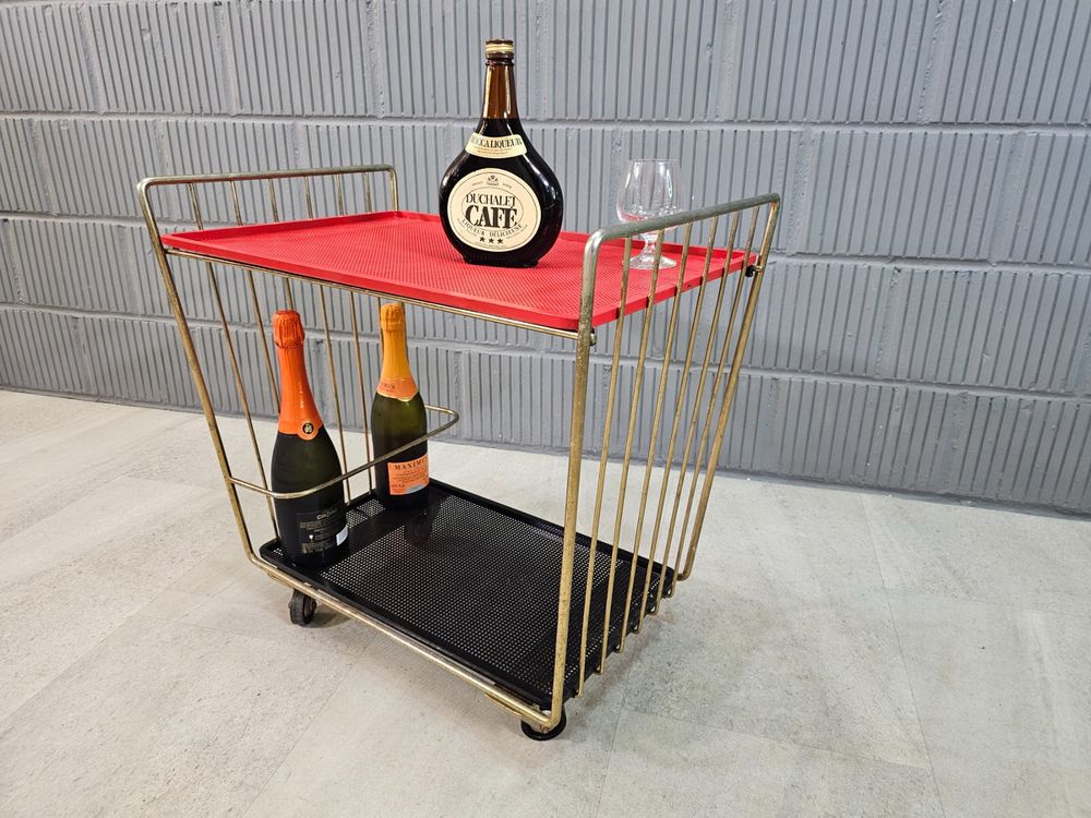 1960 Barwagen Bar-Cart. Lochblech Servierwagen rot schwarz | Acheter ...