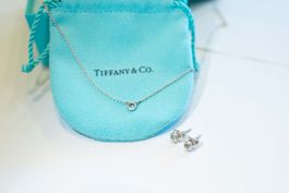 Tiffany Silver Pendant + Earings with Aquamarine stones