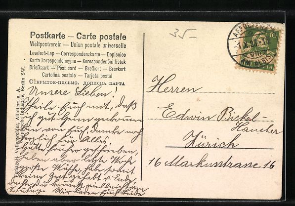 Cartoline postali: AK Affoltern a. Albis, Hotel Lilienhof – Usato da Berlin venduto da bartko-reher 1