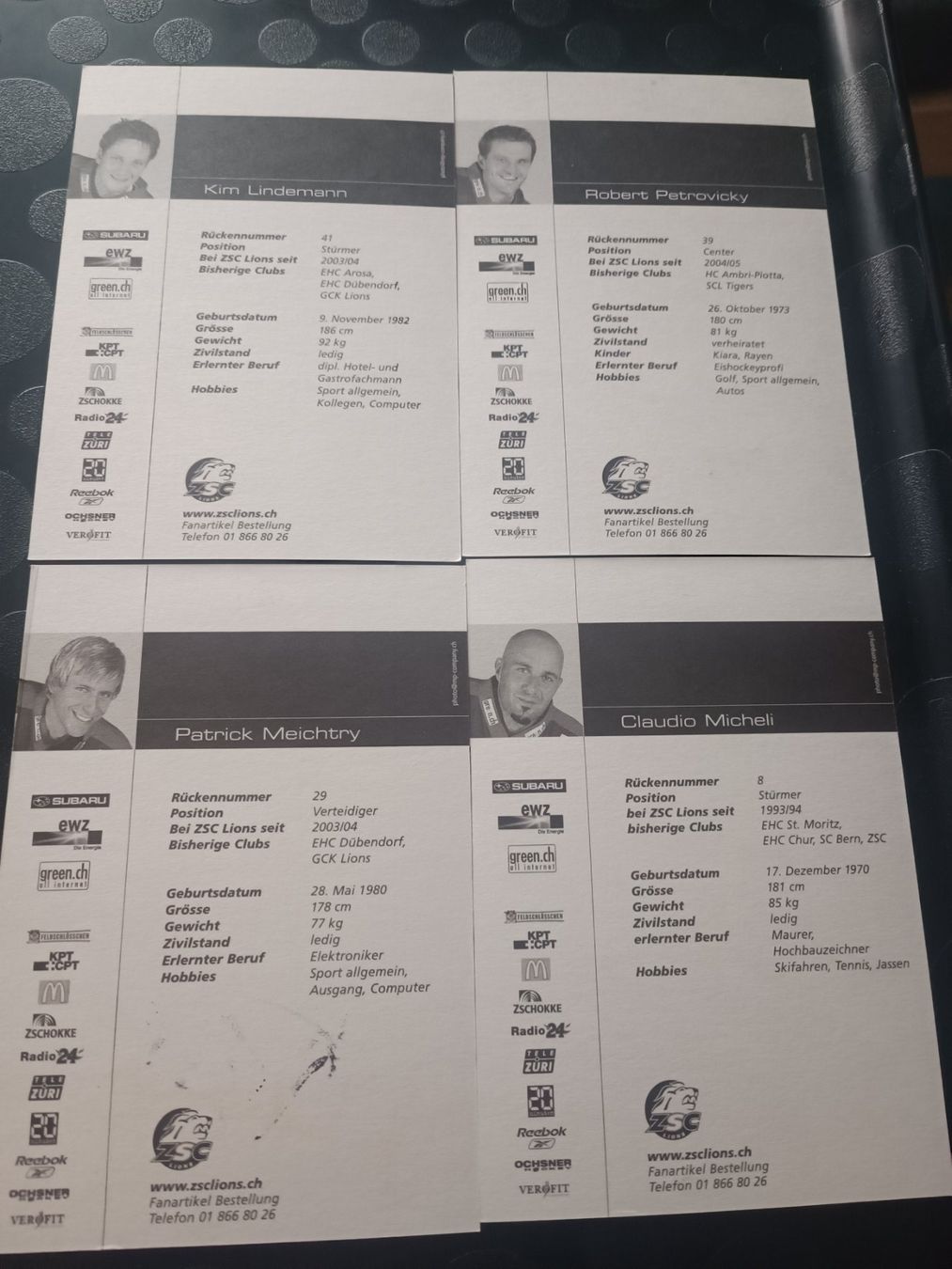 Autogramme: ZSC  Set -  4x handsigniert – Gebraucht aus Menziken von Artographs 1