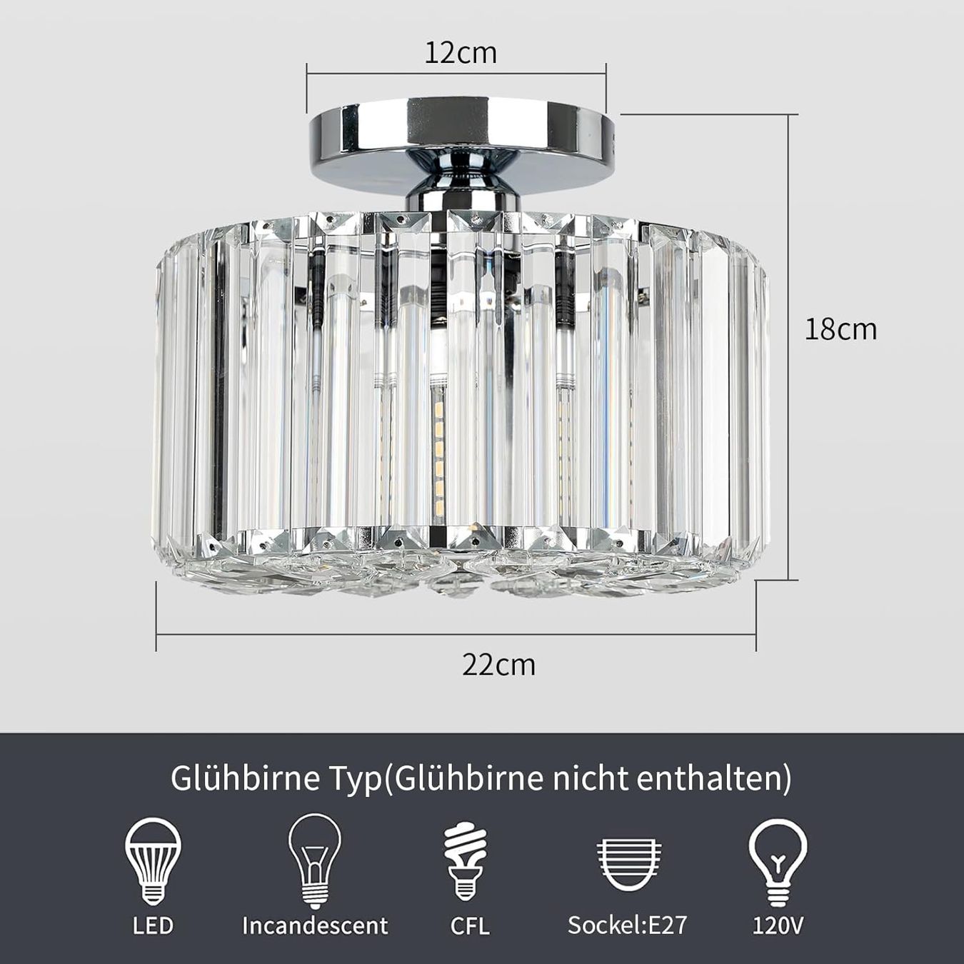 Kronleuchter & Deckenlampen: Deckenlampe Deckenleuchte Kristall Chrom Wohnzimmerlampe 22 – Neu und originalverpackt aus Wittenbach von VELARO 6