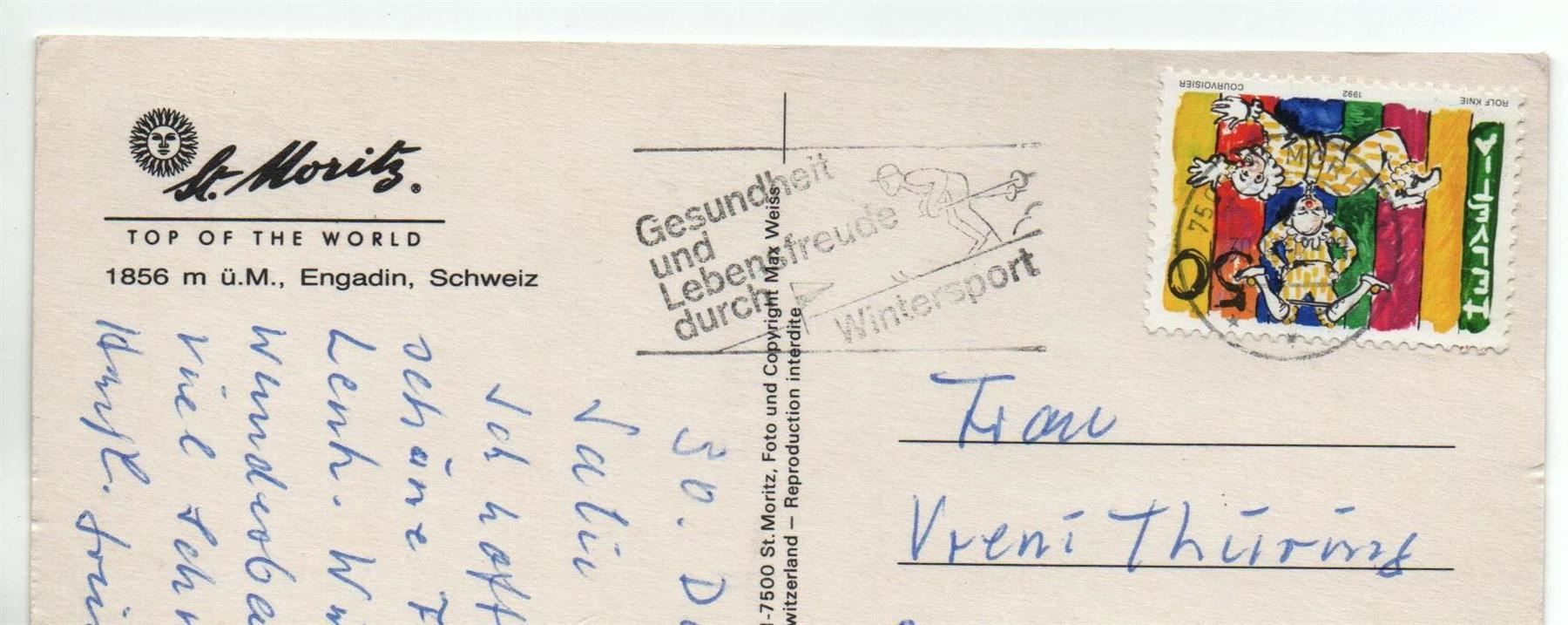 Cartoline postali: ST. MORITZ Nr. 10137 – Usato da Jona venduto da philajona 1