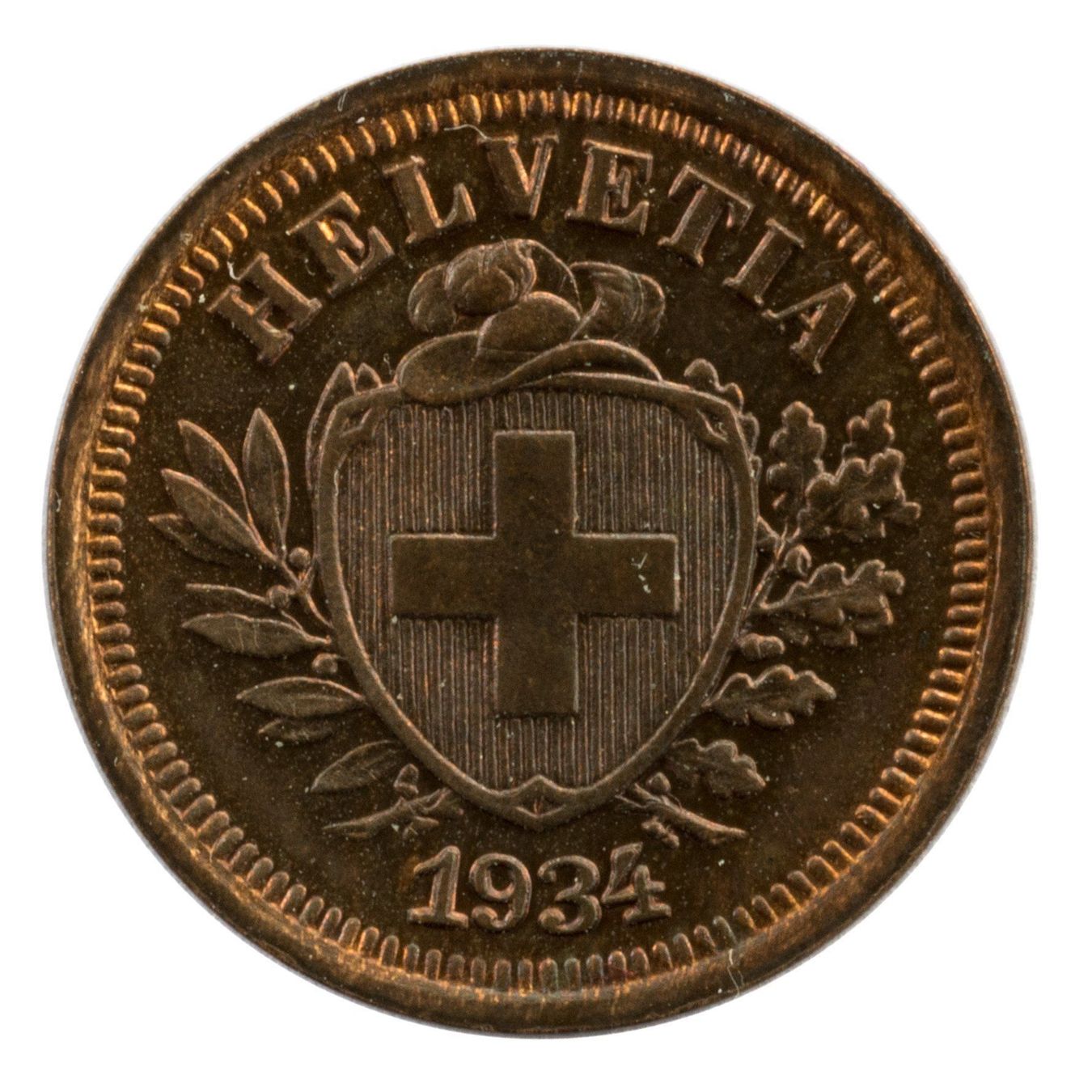 Tutti le monete: Schweiz / Suisse - 1 Rappen - 1934  STGL – Usato da Rotkreuz venduto da Swiss-Coins