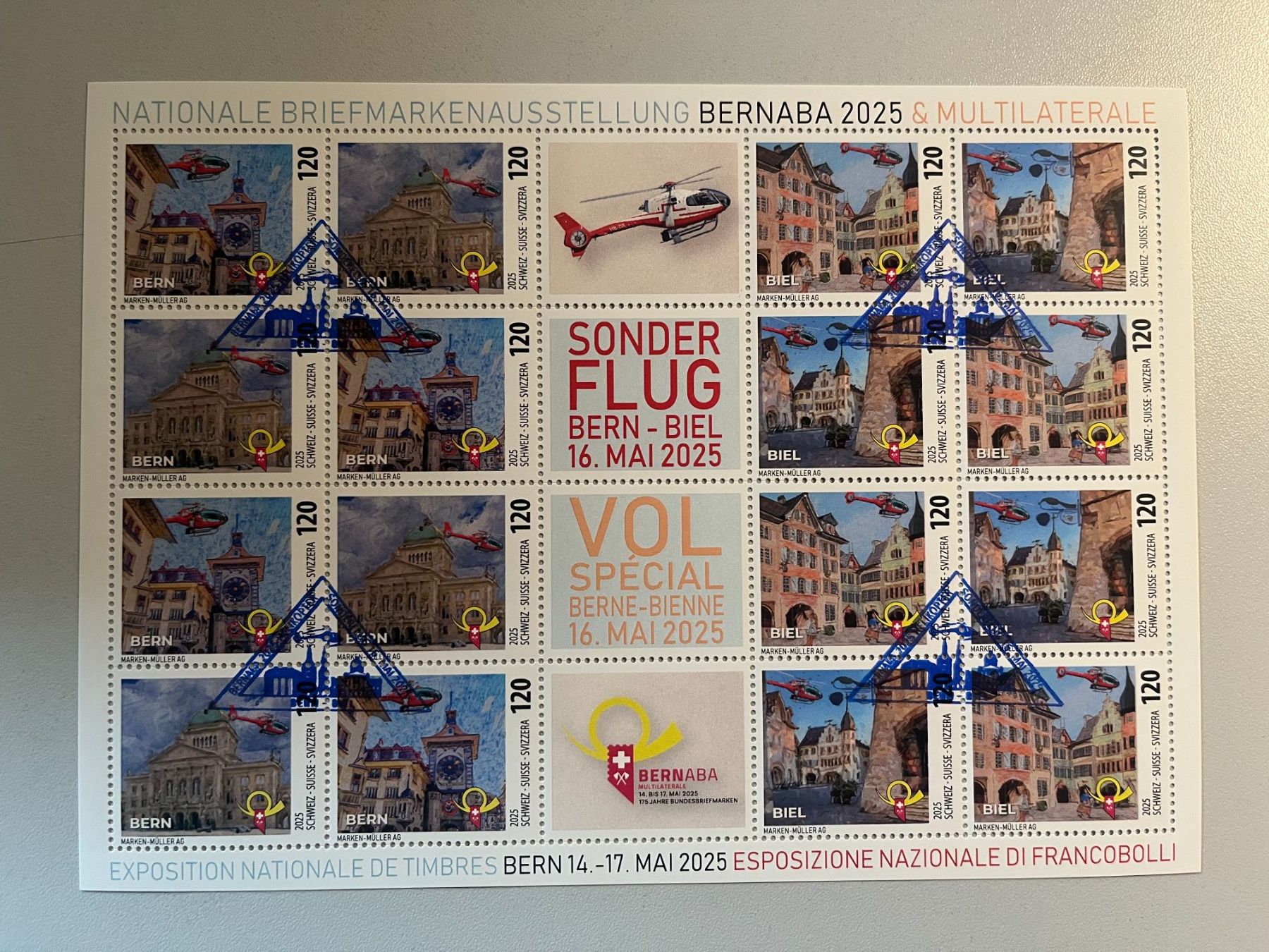 Alle Briefmarken: Bogen BERNABA 2025 Helikopterflug 16.5.25 geflogen !!! – Neu und originalverpackt aus Arch von Noah819
