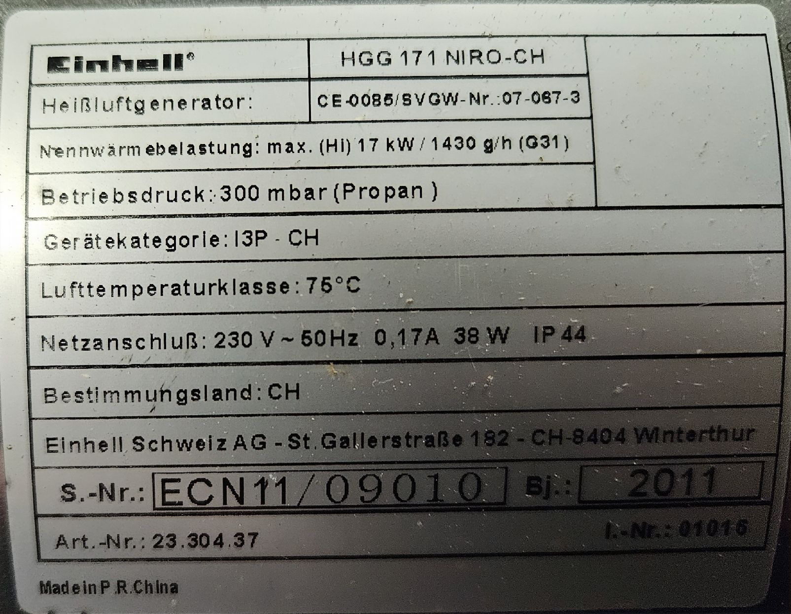 Einhell Radiatori: Einhell HGG 171 NIRO-CH Heizlüfter! – Difettoso da Oberburg venduto da znas 5